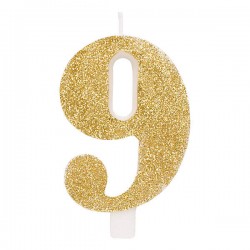 CANDELINA NUMERO 9 GLITTER ORO 9,5cm