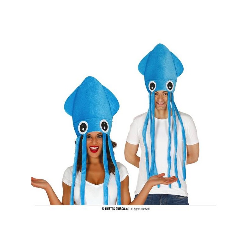 CAPPELLO PIOVRA BLU SPUGNOSO EFFETTO VELLUTO CON TENTACOLI