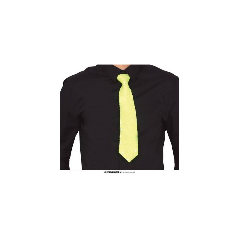 CRAVATTA 37cm PAILETTES GIALLO NEON