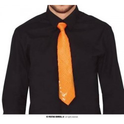 CRAVATTA 37cm PAILETTES ARANCIONE NEON