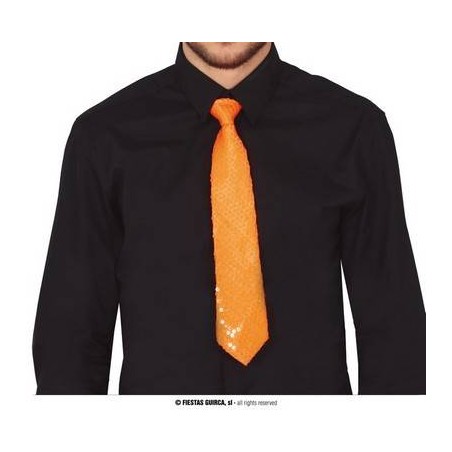 CRAVATTA 37cm PAILETTES ARANCIONE NEON