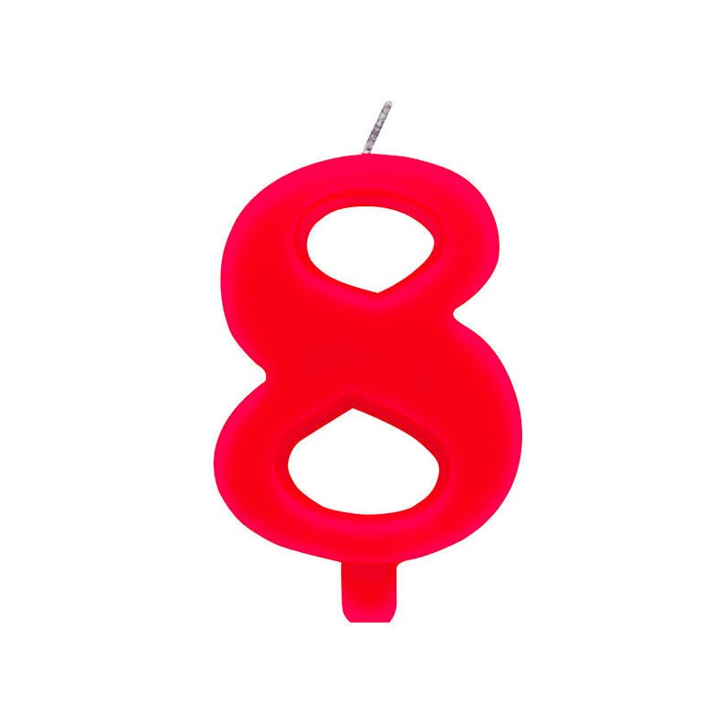 CANDELINA NUMERO 8 SCINTILLANTE  ROSSA 9,5cm