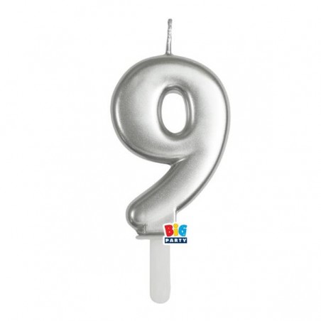 CANDELINA NUMERO 9 TINY PLUMP ARGENTO METAL 7cm