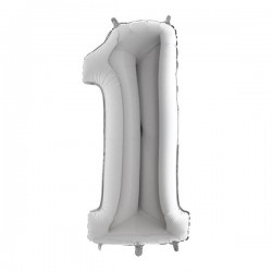 PALLONE NUMERO 1 MYLAR 102cm 40 ARGENTO