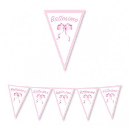 FESTONE BANDIERINE CARTA BATTESIMO ROSA 30x300cm