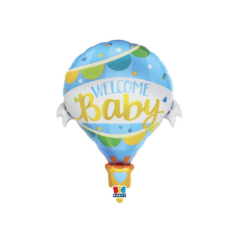 PALLONE MYLAR 64x78cm MONGOLFIERA WELCOME BABY CELESTE