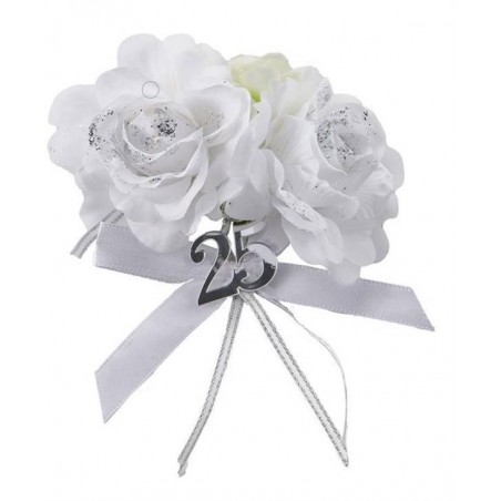 FIORI BIANCHI GLITTER ARGENTO CON APPLICAZIONE 25 PLEXY 10cm