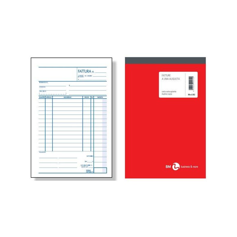 BLOCCO FATTURE 1 ALIQUOTA 15x22,5 3 COPIE BM 35fg