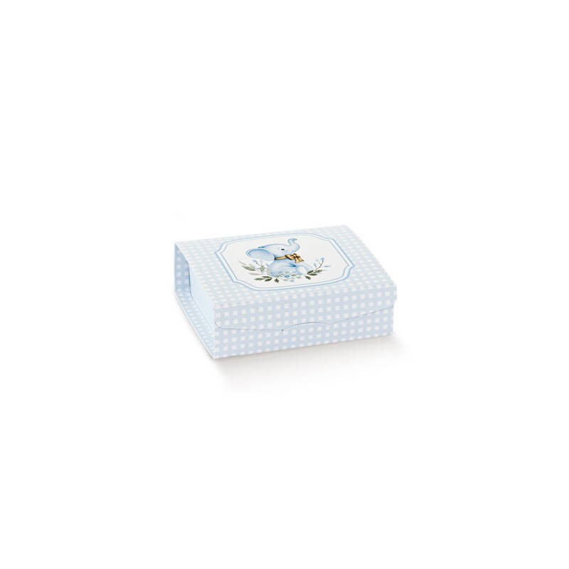 SCATOLA GIFT 7x7x3cm ELEFANTINO AZZURRO 10pz