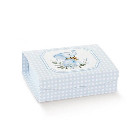 SCATOLA GIFT 7x7x3cm ELEFANTINO AZZURRO 10pz