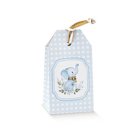 SCATOLA TAG 5,5x3x5x10cm ELEFANTINO AZZURRO 10pz