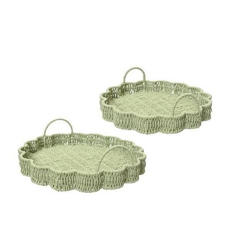 VASSOIO IN CORDA C/MANICI ø40x12cm FIORE VERDE