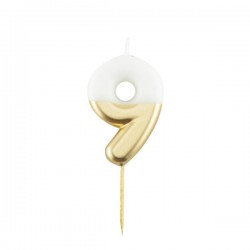 CANDELINA NUMERO 9 BIANCO/ORO 10,5cm