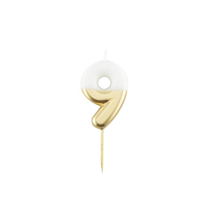 CANDELINA NUMERO 9 BIANCO/ORO 10,5cm