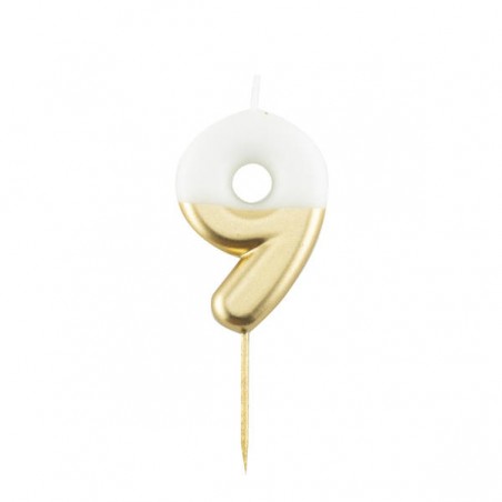 CANDELINA NUMERO 9 BIANCO/ORO 10,5cm