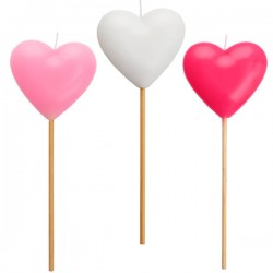 CANDELA CUORE SU STECCO ROSA/BIANCO/FUCSIA 20cm