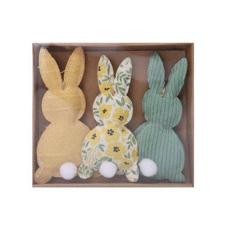 CONIGLIETTI IN TESSUTO DA APPENDERE 15cm ASS.TI 6pz