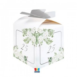 SCATOLINA CUBETTO PORTACONFETTI 5x7x5cm 25ANNI EUCALIPTO 10pz