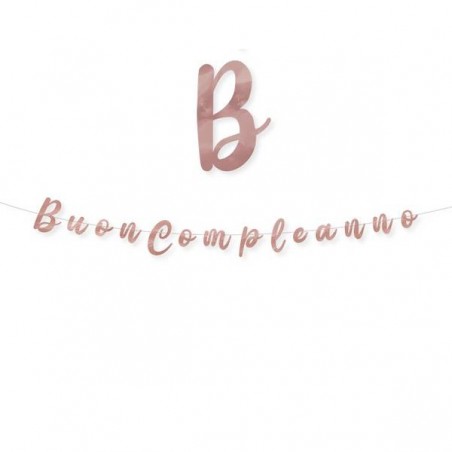 FESTONE ITALIC BUON COMPLEANNO ROSEGOLD METAL cm15x3mt