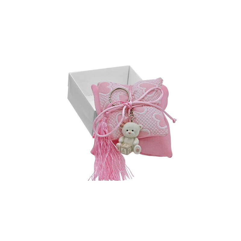 SCATOLA C/CUSCINO E PORTACHIAVI ORSETTO ROSA 1pz