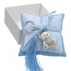 SCATOLA C/CUSCINO E PORTACHIAVI ORSETTO AZZURRO 1pz
