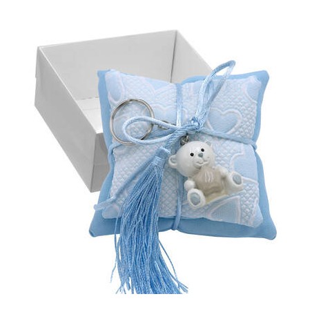 SCATOLA C/CUSCINO E PORTACHIAVI ORSETTO AZZURRO 1pz
