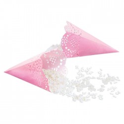 CONI PORTA RISO MERLETTATI CARTA ROSA 12pz 17cm