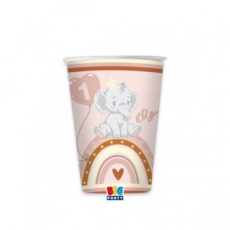 BICCHIERI CARTA 200cc PRIMO COMPLEANNO BOHO ROSA 8pz