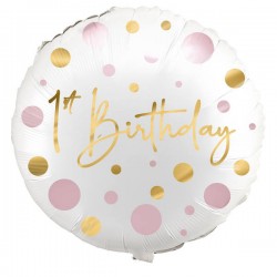 PALLONE MYLAR FIRST BIRTHDAY ROSA ø45cm
