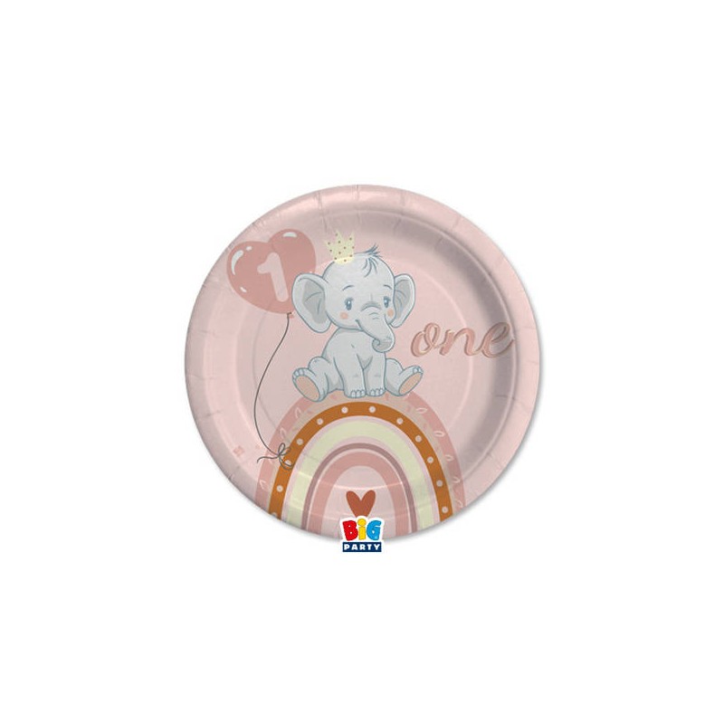 PIATTI CARTA DESSERT ø18cm PRIMO COMPLEANNO BOHO ROSA 8pz