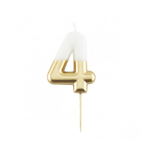 CANDELINA NUMERO 4 BIANCO/ORO 10,5cm