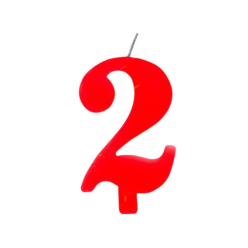 CANDELINA NUMERO 2 SCINTILLANTE  ROSSA 9,5cm