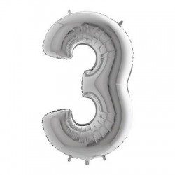 PALLONE NUMERO 3 MYLAR 102cm 40 ARGENTO