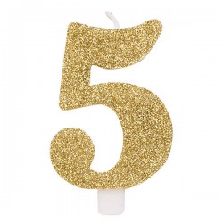 CANDELINA NUMERO 5 GLITTER ORO 9,5cm