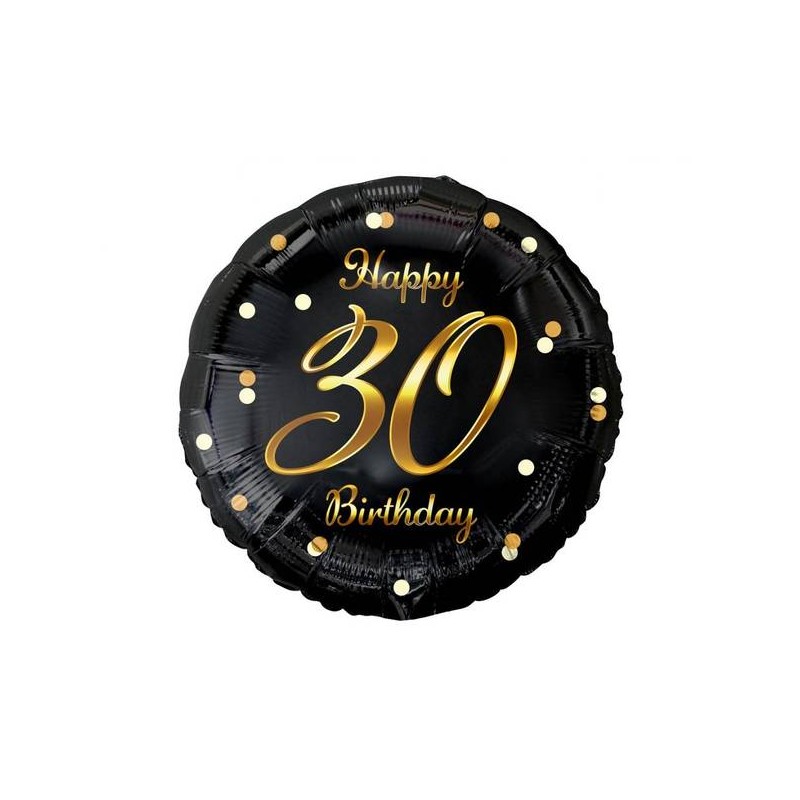 PALLONCINI MYLAR 18 45cm NERO E ORO 30 ANNI