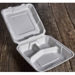 BOX POLPA 3 SCOMPARTI 1200ml 25x25x10cm BIO COMPOSTABILE 25pz USOBIO