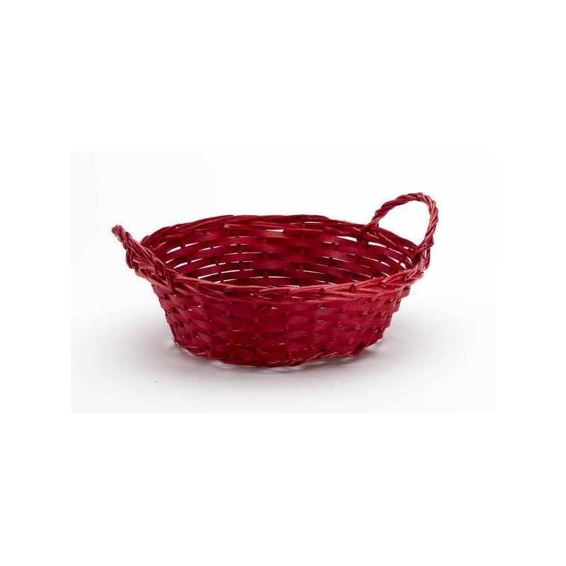 CESTO VIMINI TONDO CON MANICI ø28x9cm ROSSO