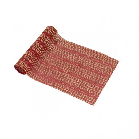 TABLE RUNNER cm30x3mt TESSUTO ROSSO/ORO MERRY CHRISTMAS