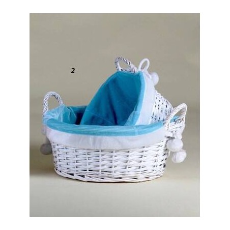 CESTO VIMINI BIANCO C/STOFFA AZZURRO CINIGLIA ø32x16cm 1/2