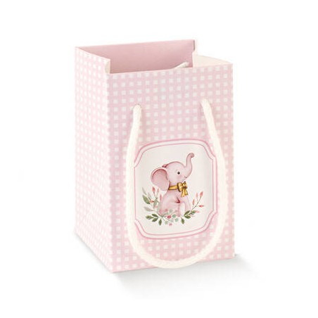 SHOPPER IN CARTA C/CORDINI 9x9x14cm ELEFANTINO ROSA
