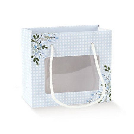 SHOPPER IN CARTA C/CORDINI E FINESTRA 16x8x14cm ELEFANTINO AZZURRO
