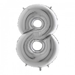 PALLONE NUMERO 8 MYLAR 102cm 40 ARGENTO