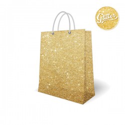 SHOPPER GLITTER ORO 16+8x19cm