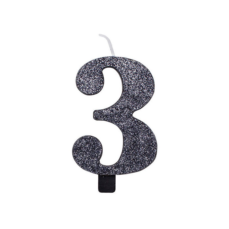 CANDELINA NUMERO 3 GLITTER NERO 9,5cm