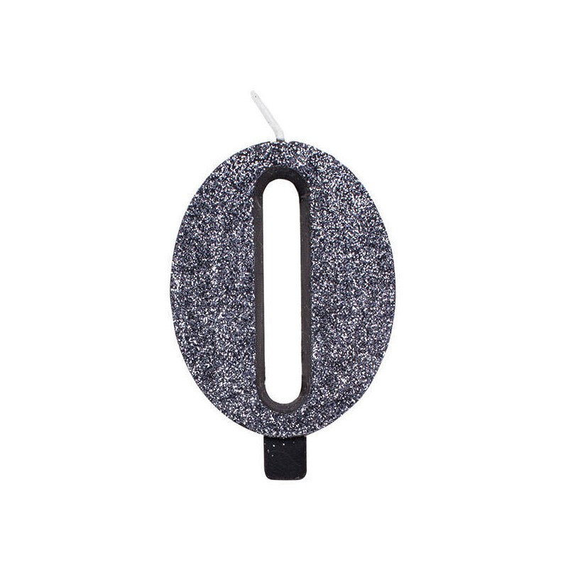 CANDELINA NUMERO 0 GLITTER NERO 9,5cm