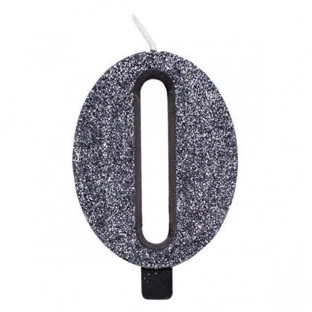 CANDELINA NUMERO 0 GLITTER NERO 9,5cm