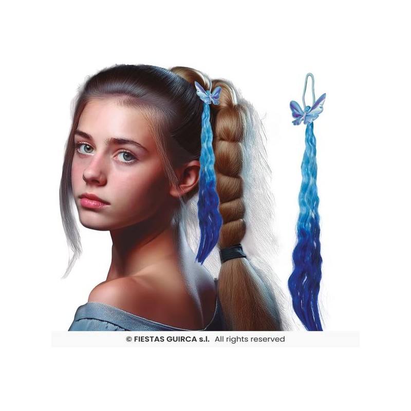 CIOCCA CAPELLI AZZURRA CON FARFALLA 35cm