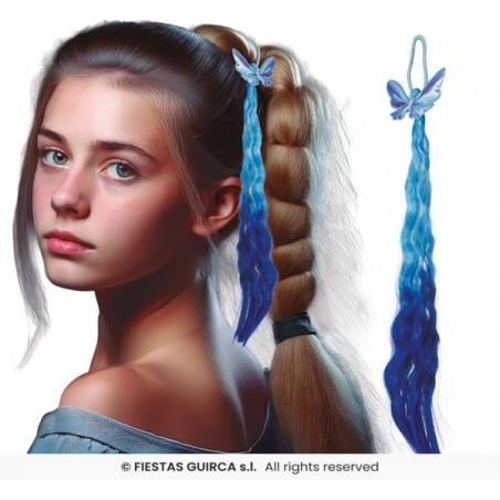 CIOCCA CAPELLI AZZURRA CON FARFALLA 35cm