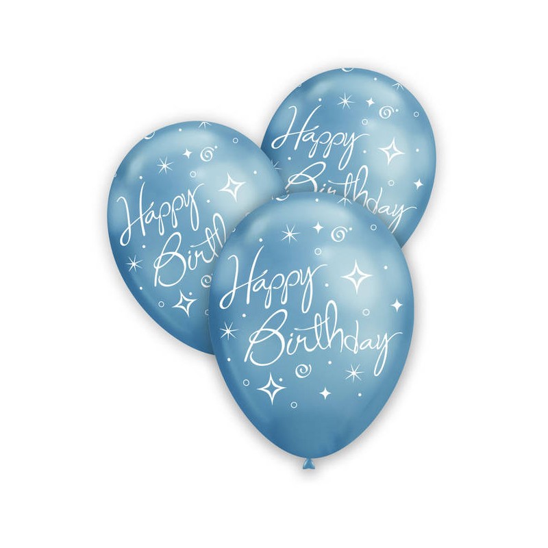 PALLONCINI LATTICE BLU TITANIO GLOBO HAPPY BIRTHDAY 12 26cm 5pz