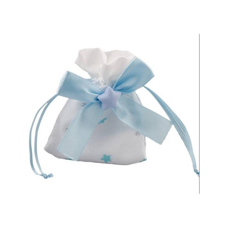 SACCHETTO BIANCO C/STELLINE AZZURRE BIMBO H.10cm 12pz